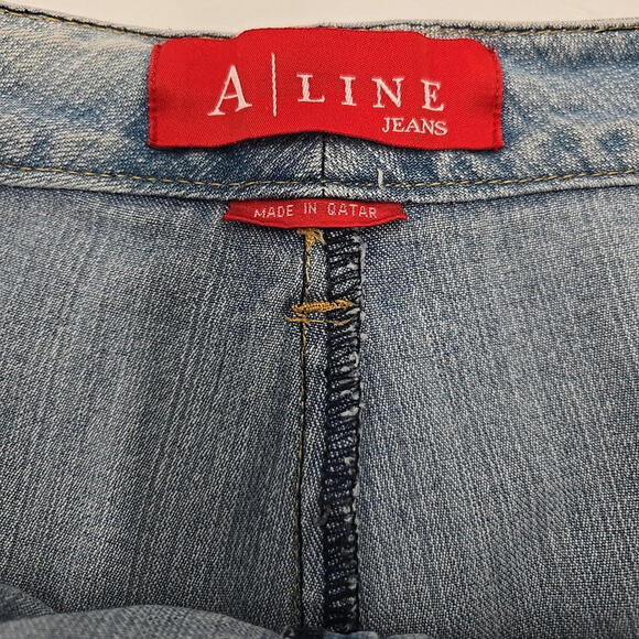 A Line Jeans Red Tag Light Wash Retro Denim 5 pocket Zip Fly Mini Y2K 12 Skort - Picture 5 of 12